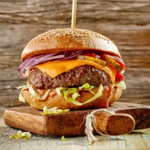 Burger with mushrooms and onions