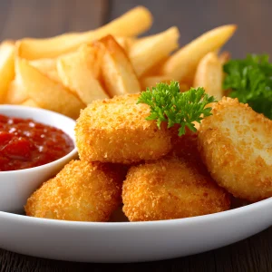 Plate of chicken nuggets with sides