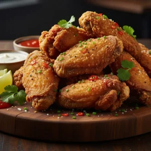 Crispy chicken wings served hot and seasoned