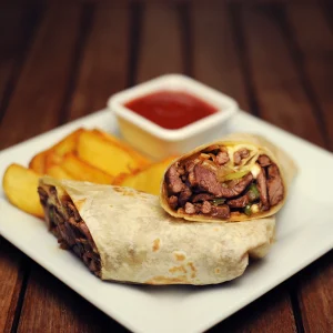 Döner wrap (Dürüm) with rotating spit meat