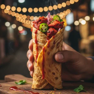 Chili paratha roll spicy stuffed flatbread roll