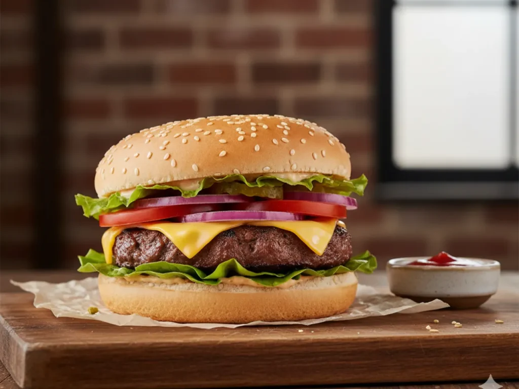 Classic hamburger with beef patty