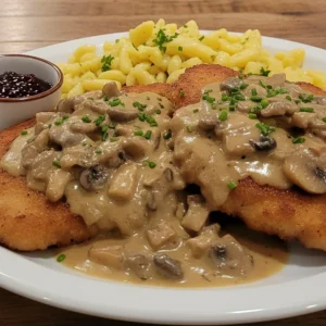 Hunter-style schnitzel with mushroom sauce