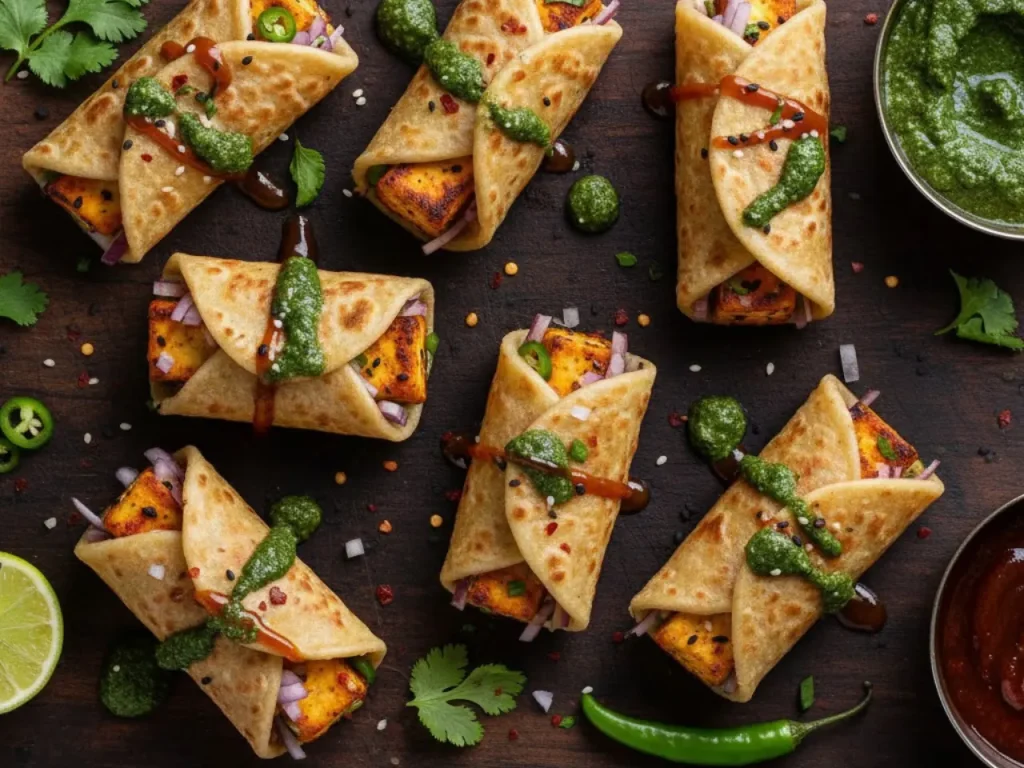Green chilli paratha roll spicy green chilli flavor