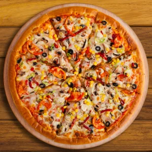 Four seasons pizza with various toppings