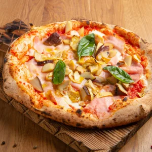 Pizza with mushrooms and ham